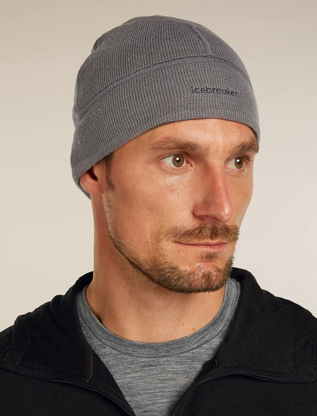 Icebreaker Merino 260 Waffle Knit Wander Reversible Beanie (Unisex) - Obsidian/Black