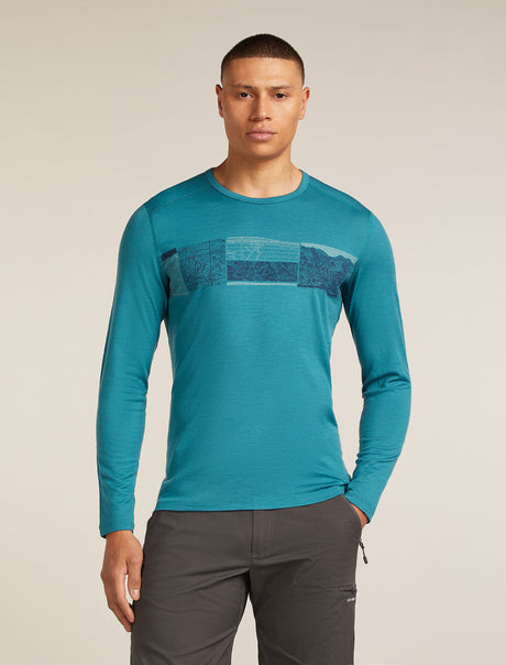 Icebreaker Merino 200 Oasis Long Sleeve Crew Thermal Top Elevation Line (Men's) - Topaz - Find Your Feet Australia Hobart Launceston Tasmania
