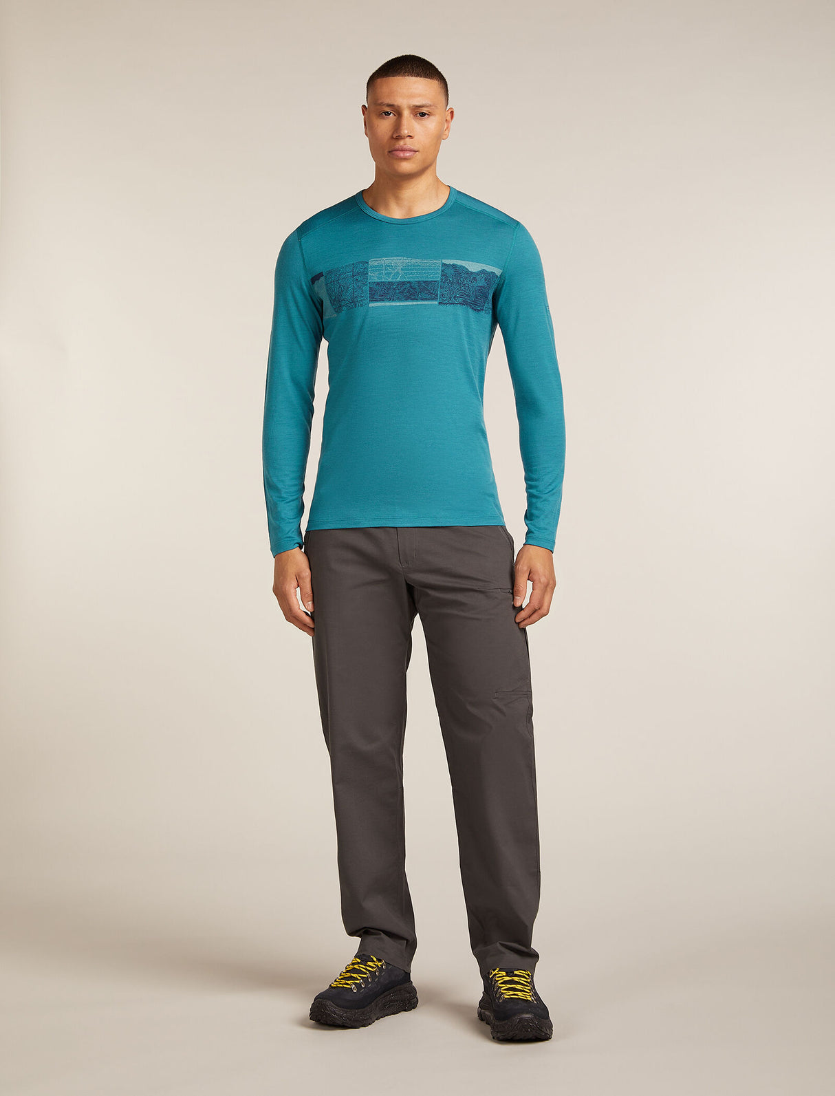 Icebreaker Merino 200 Oasis Long Sleeve Crew Thermal Top Elevation Line (Men's) - Topaz - Find Your Feet Australia Hobart Launceston Tasmania