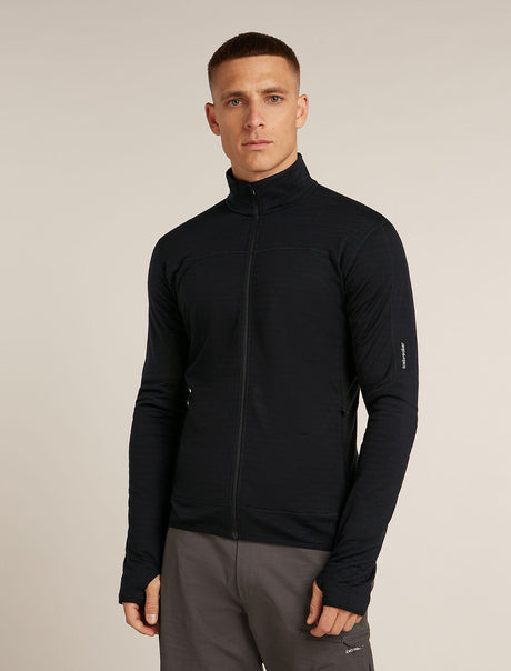 Icebreaker Merino Blend 300 RealFleece™ Descender Long Sleeve Zip Jacket (Men's) - Black - Find Your Feet Australia Hobart Launceston Tasmania