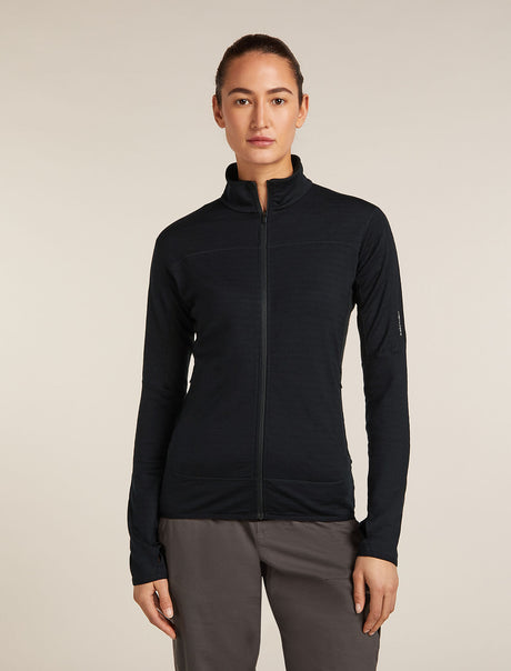 Icebreaker Merino Blend 300 RealFleece™ Descender Long Sleeve Zip Jacket (Women's) - Black - Find Your Feet Australia Hobart Launceston Tasmania