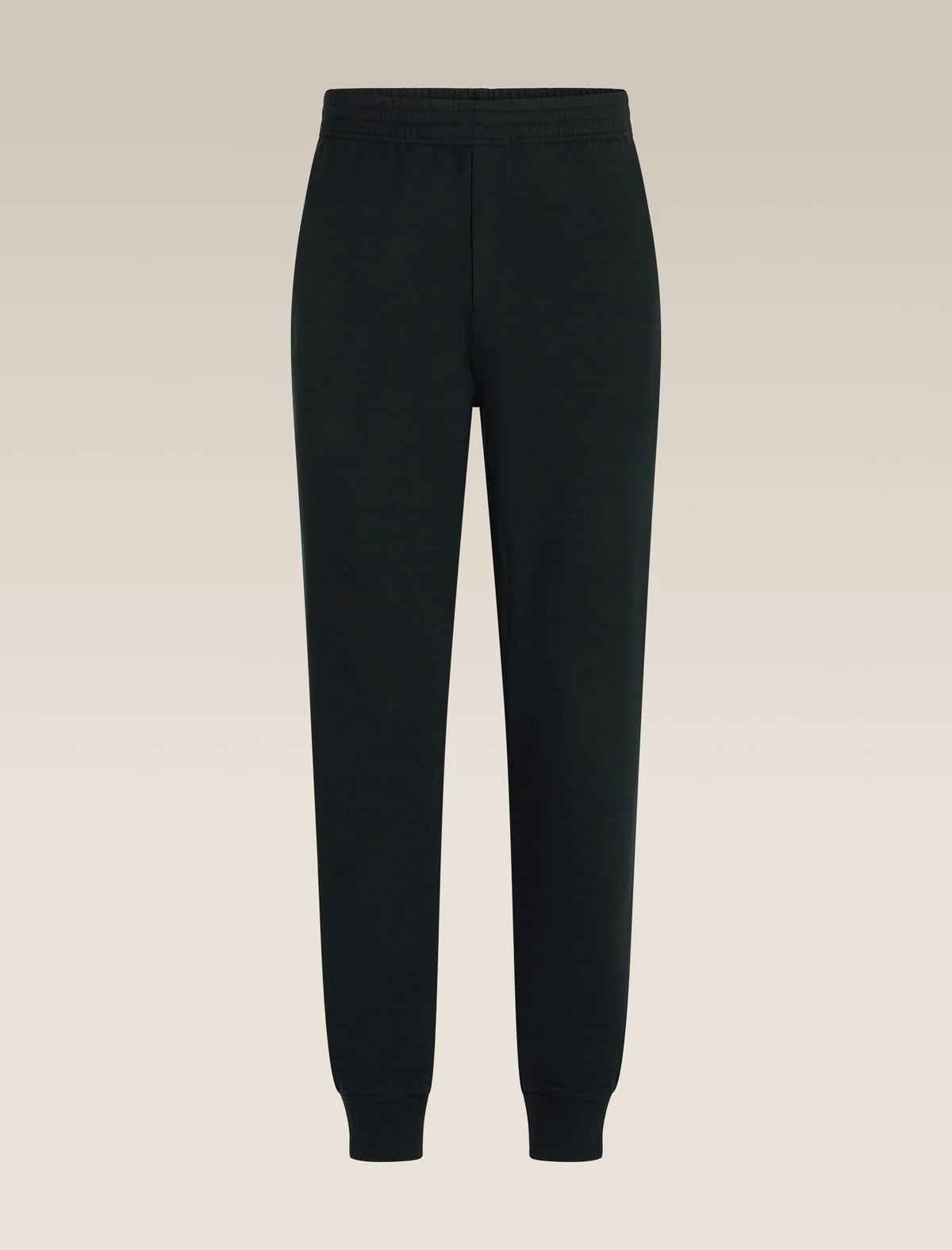 Black jogger sweatpants with an elastic waistband and ribbed ankle cuffs, shown against a light beige gradient background. - Icebreaker Merino Blend 150 Drift Pants (Men's) - Black