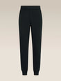 Black jogger sweatpants with an elastic waistband and ribbed ankle cuffs, shown against a light beige gradient background. - Icebreaker Merino Blend 150 Drift Pants (Men's) - Black