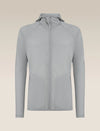 A light gray hooded zip-up jacket displayed on a neutral beige gradient background. - Icebreaker 150 MerinoFine Ace Long Sleeve Zip Hoodie (Men's) - Proto Grey