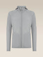 A light gray hooded zip-up jacket displayed on a neutral beige gradient background. - Icebreaker 150 MerinoFine Ace Long Sleeve Zip Hoodie (Men's) - Proto Grey