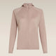 A light dusty pink hooded zip-up athletic jacket displayed on a clean, solid beige background. - Icebreaker 150 MerinoFine Ace Long Sleeve Zip Hoodie (Women's) - Pink Quartz
