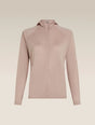 A light dusty pink hooded zip-up athletic jacket displayed on a clean, solid beige background. - Icebreaker 150 MerinoFine Ace Long Sleeve Zip Hoodie (Women's) - Pink Quartz