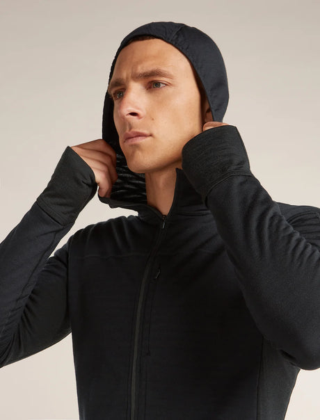  - Icebreaker Merino Blend 300 RealFleece™ Descender Long Sleeve Zip Hoodie (Men's) - Black