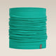 A teal green tubular neck gaiter or face mask, folded to show its layered fabric texture, with a small dark brand tag on the bottom right, set against a solid beige background. - Icebreaker Merino 200 Flexi Chute (Unisex) - Fresh
