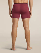 A person shown from the back wearing fitted boxer-brief style shorts in a muted burgundy tone against a plain light beige studio background. - Icebreaker Merino 150 Anatomica Boxers (Men's) - Port
