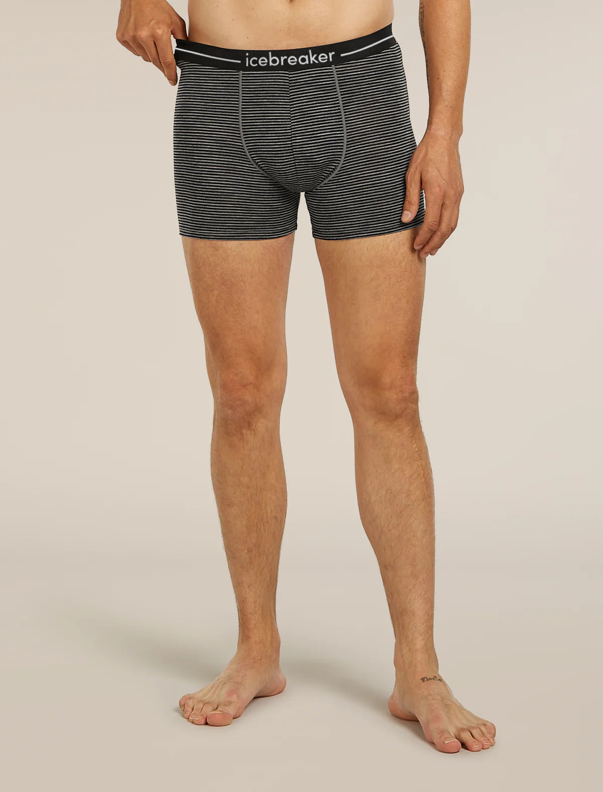Icebreaker Merino 150 Anatomica Boxers (Men's) - Gritstone Heather/Black Stripe