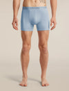 A man wearing light blue Icebreaker boxer briefs, shown from the waist down against a plain beige studio background. - Icebreaker Merino 150 Anatomica Boxers (Men's) - Zinc Blue