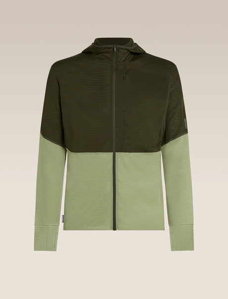 Icebreaker Merino Blend 200 Realfleece Descender Long Sleeve Zip Hoodie (Men's) - Dark Loden/Lichen