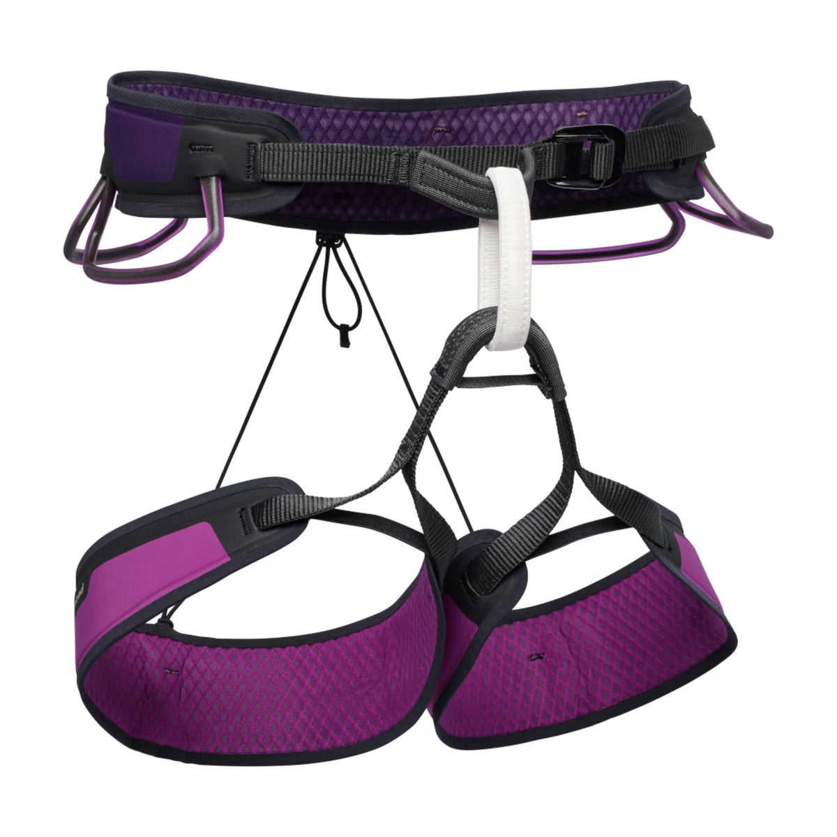 Purple and black climbing harness on a white background - Black Diamond Zone Harness (Women's) - Piton Purple