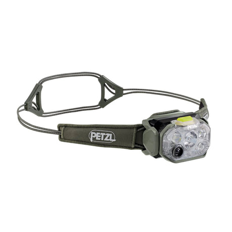 Headlamp with Petzl logo on a white background - Petzl Swift RL Headlamp - Jungle Green