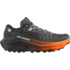 A Salomon trail running shoe in black and dark gray with a prominent orange midsole and light olive green branding, shown from a lateral side profile on a white background. - Salomon Ultra Glide 4 Shoes (Men's) - Urban Chic/Black/Lime Cream