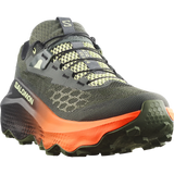 Salomon trail running shoe in dark olive green and black with a bright orange midsole and lime green accents, shown on a white background. - Salomon Ultra Glide 4 Shoes (Men's) - Urban Chic/Black/Lime Cream