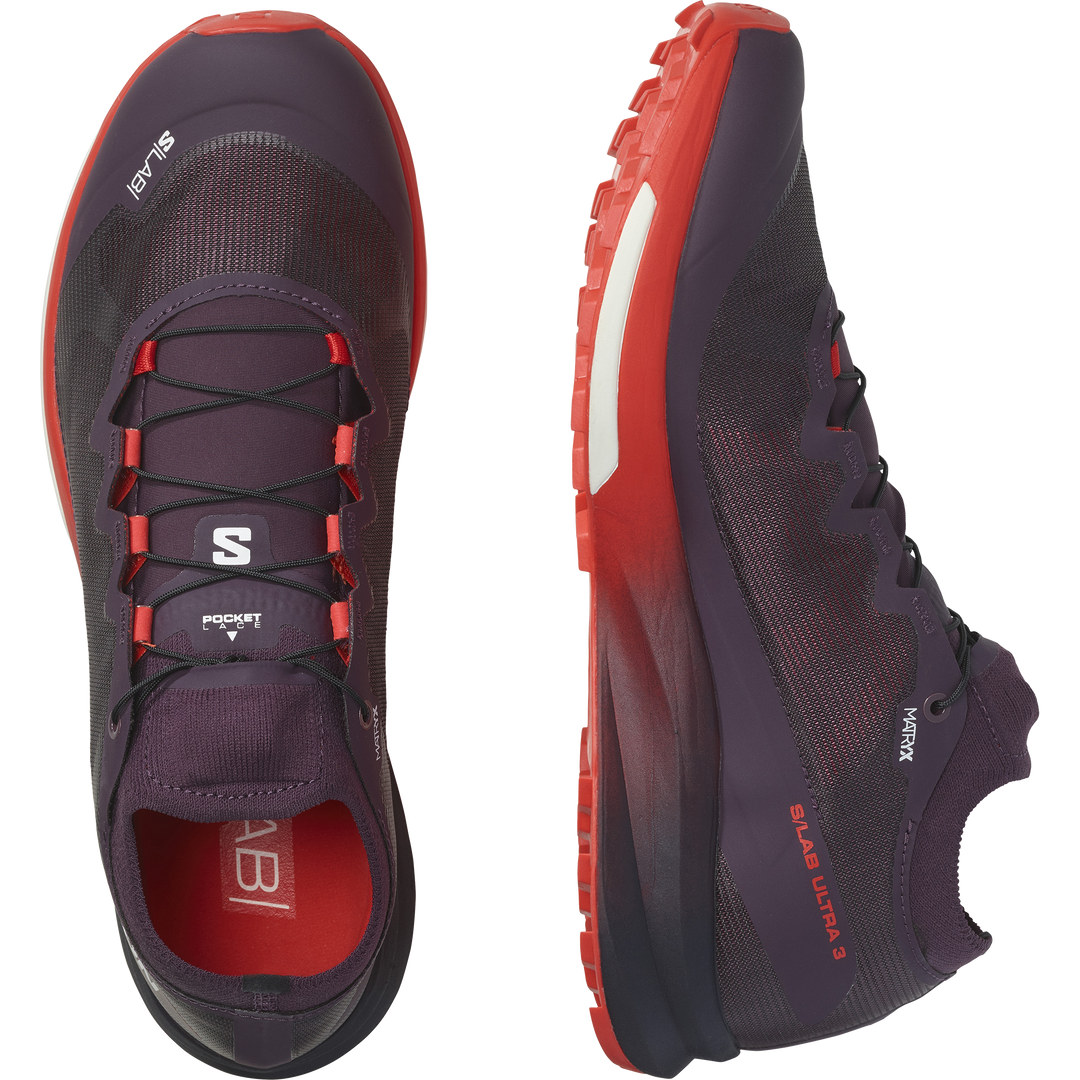 Salomon S/LAB Ultra 3 V2 Shoe (Unisex) Plum Perfect/Fiery Red/White Find Your Feet Trail Running