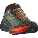 Salomon trail running shoe in dark gray and black with bright orange laces and a translucent orange midsole, shown on a white background. - Salomon Genesis 2 Shoes (Men's) - Urban Chic/Black/Lime Cream
