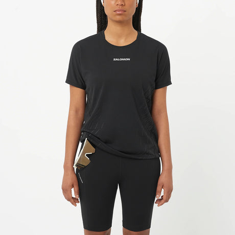Salomon Sense Aero Short-Sleeve Tee GFX (Women's) - Deep Black/Black Beauty