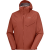 A Salomon hooded rain jacket in a terracotta rust color, featuring a full-zip front, a zippered chest pocket, and the Salomon logo on the left chest, shown against a plain white background. - Salomon Bonatti Waterproof Jacket (Men's) - Burnt Umber