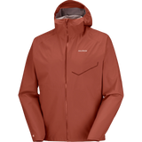 A Salomon hooded rain jacket in a terracotta rust color, featuring a full-zip front, a zippered chest pocket, and the Salomon logo on the left chest, shown against a plain white background. - Salomon Bonatti Waterproof Jacket (Men's) - Burnt Umber
