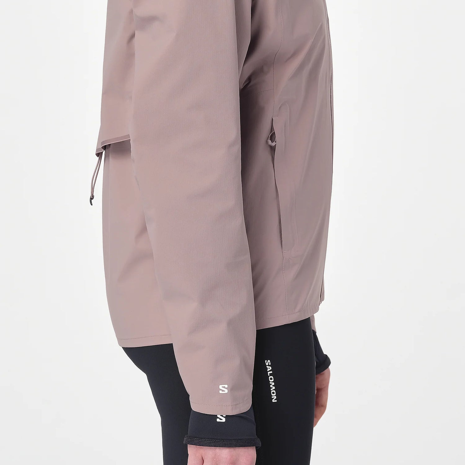 Brown jacket with black leggings on a white background - Salomon Bonatti Waterproof Jacket (Women's) - Antler