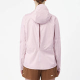 Person wearing a light pink jacket with a hood on a white background - Salomon Bonatti Pro Jacket (Women's) - Icy Pink