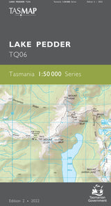 Map of Lake Pedder with a Tasmap logo and map series details. - Tasmap 1:50000 Topographic/Cadastral Maps - Lake Pedder