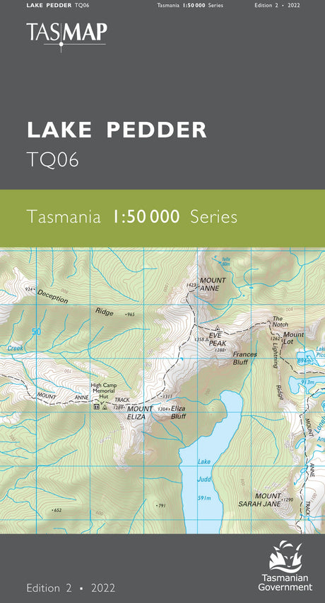 Map of Lake Pedder with a Tasmap logo and map series details. - Tasmap 1:50000 Topographic/Cadastral Maps - Lake Pedder