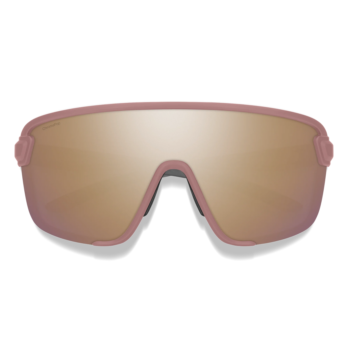Sunglasses with pink frame and reflective lenses on a white background - Smith Bobcat Sunglasses - Matte Chalk Rose | ChromaPop Rose Gold Mirror