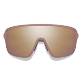 Sunglasses with pink frame and reflective lenses on a white background - Smith Bobcat Sunglasses - Matte Chalk Rose | ChromaPop Rose Gold Mirror