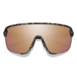 Sunglasses with brown reflective lenses and tortoiseshell frame on a white background - Smith Bobcat Sunglasses - Matte Salt Haze | ChromaPop Rose Gold 