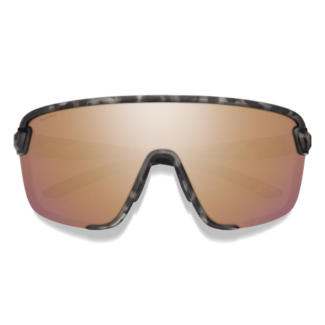 Sunglasses with brown reflective lenses and tortoiseshell frame on a white background - Smith Bobcat Sunglasses - Matte Salt Haze | ChromaPop Rose Gold 