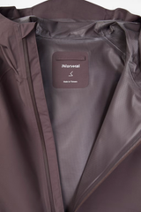Close-up of the interior collar and lining of a dark brown jacket, showing a sewn-in label that reads 'Normal' and 'Made in Vietnam'. - NNormal Trail Rain Jacket 02 (Men's) - Purple