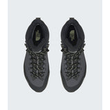 A pair of dark gray and black mid-cut hiking boots shown from a top-down view on a light gray background. The boots feature black laces with gray patterned detailing and the 'The North Face' logo is visible on the tongue. - The North Face Verto Alpine Mid GORE-TEX Boots (Women's) - Anthracite Grey/Lemon Mist