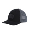A black and gray trucker hat by The North Face, featuring a solid black front panel and brim, with a gray mesh back, shown on a plain white background. - The North Face Keep It Patched Trucker - TNF Black/Asphalt Grey