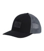 A black and gray trucker hat by The North Face, featuring a solid black front panel and brim, with a gray mesh back, shown on a plain white background. - The North Face Keep It Patched Trucker - TNF Black/Asphalt Grey