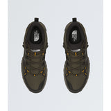 A pair of The North Face hiking shoes in olive green and black, shown from a top-down view on a light gray background. - The North Face Hedgehog Mid GORE-TEX Boots (Men's) - New Taupe Green/TNF Black