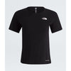 A black short-sleeve crewneck athletic t-shirt by The North Face, featuring a small white logo on the left chest and 'LIFEBALLOON' printed near the bottom hem, displayed against a light gray background. - The North Face Sunriser Short-Sleeve T-Shirt (Women's) - TNF Black