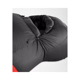 Close-up of a black puffy sleeping bag or padded pouch with a drawstring closure, photographed on a light gray background. - The North Face Inferno Sleeping Bag - 20F / -29C