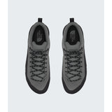 A pair of gray and black low-top sneakers shown from a top-down view on a light gray background. The shoes feature gray suede and mesh uppers with black laces, black soles, and the 'The North Face' logo printed on the tongue. - The North Face Verto Approach Shoes (Unisex) - Smoked Pearl/TNF Black