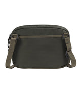 An olive green crossbody bag with a matching adjustable shoulder strap, displayed against a solid white background. - The North Face Base Camp Voyager Pro Crossbody Bag - New Taupe Green/TNF Black