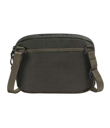 An olive green crossbody bag with a matching adjustable shoulder strap, displayed against a solid white background. - The North Face Base Camp Voyager Pro Crossbody Bag - New Taupe Green/TNF Black