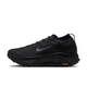 A black Nike running shoe with a textured mesh upper, a dark gray Swoosh logo, and a black Vibram outsole, shown in a side profile on a white background. - Nike ACG Zegama Trail GORE-TEX Shoes (Men's) - Black/Anthracite