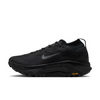 A black Nike running shoe with a textured mesh upper, a dark gray Swoosh logo, and a black Vibram outsole, shown in a side profile on a white background. - Nike ACG Zegama Trail GORE-TEX Shoes (Men's) - Black/Anthracite