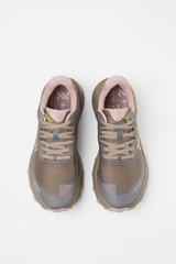 A pair of trail running shoes in a muted taupe and dusty pink colorway, shown from a top-down view on a clean white background. - NNormal Cadí GORE-TEX Shoes (Women's) - Brown