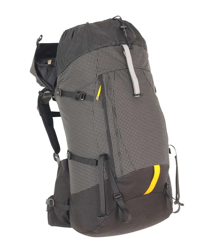 Gray hiking backpack with yellow accents on a white background - One Planet Tussock 60L Pack - Black