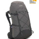 A gray and black technical hiking backpack with compression straps and a grid pattern, shown on a white background with a 'Still Made in Australia' badge in the top right corner. - One Planet Extrovert 55 Pack - Black