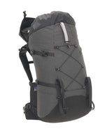 A gray and black hiking backpack with a textured grid pattern, shown from a three-quarter angle against a plain white background. - One Planet Extrovert 55 Pack - Black